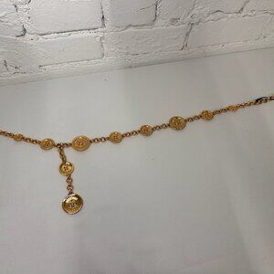 AW23 Moschino Couture Jeremy Scott Gold Dress Belt Multiple Logo Branded Button